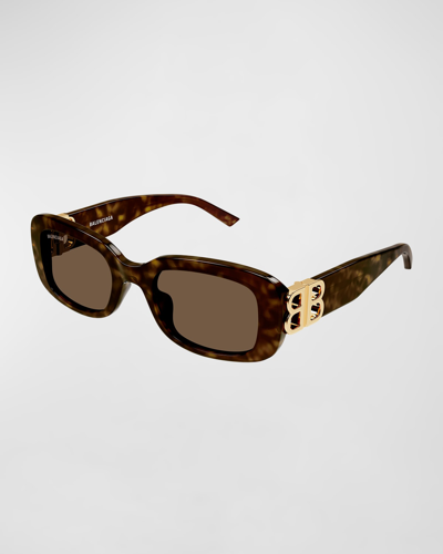Shop Balenciaga Cut-out Bb Acetate Rectangle Sunglasses In Shiny Dark Havana