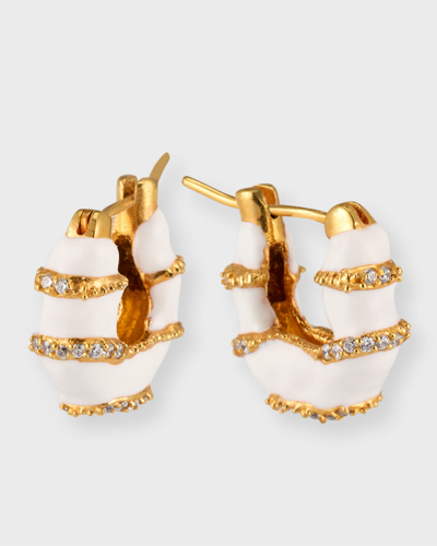 Shop Joanna Laura Constantine Mini Hoop Earrings With Enamel And Stones In White