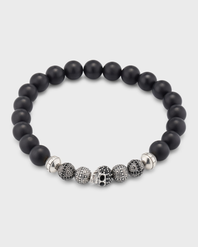 Shop Jan Leslie Men's Black Agate Beaded Bracelet With Crystal Pave Skull