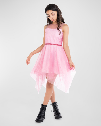 Shop Zoe Girl's Sylvia Sleeveless Glitter Tulle Dress In Pink