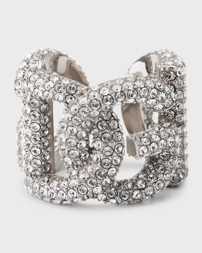 Shop Dolce & Gabbana Silver Crystal Logo Ring