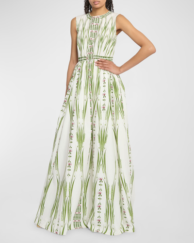 Shop Giambattista Valli Border Garden-print Sleeveless Maxi Dress In Ivorygreen