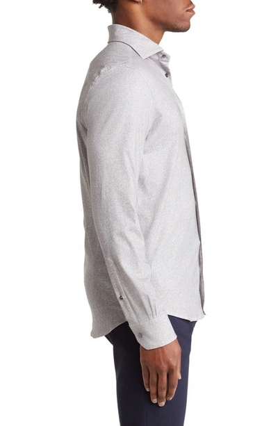 Emanuel Berg Modern 4flex Stretch Cotton Knit Button-up Shirt In Medium Grey
