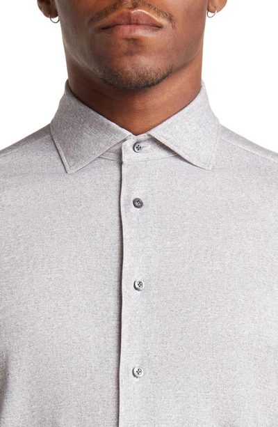 Emanuel Berg Modern 4flex Stretch Cotton Knit Button-up Shirt In Medium Grey