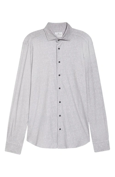 Emanuel Berg Modern 4flex Stretch Cotton Knit Button-up Shirt In Medium Grey