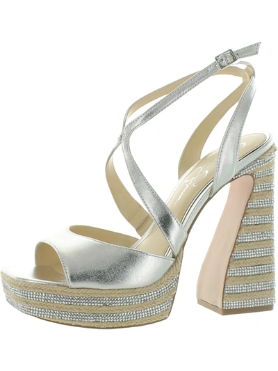 Shop Jessica Simpson Dosia Womens Strappy Rhinestone Platform Sandals In Silver