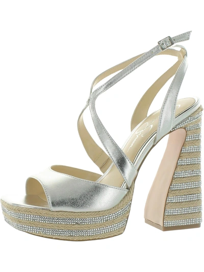 Jessica Simpson Dosia Womens Strappy Rhinestone Platform Sandals In Silver