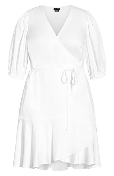 City Chic Dottie Bubble Hem Puff Sleeve Dress In Ivory