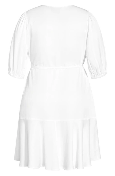 City Chic Dottie Bubble Hem Puff Sleeve Dress In Ivory