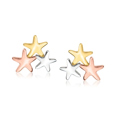 Ross-simons Italian 14kt Tri-colored Gold Stars Stud Earrings In Multi