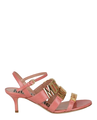 Shop Moschino Degrade Metal Logo Heeled Sandals In Pink