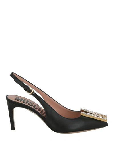 Shop Moschino Gold-tone Crystal Embellished Pump In Black