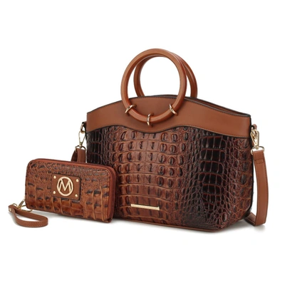 Mkf Collection By Mia K Phoebe Faux Crocodile-embossed Vegan Leather Women's Tote With Wristlet Wallet Bag - 2 Pieces In Green
