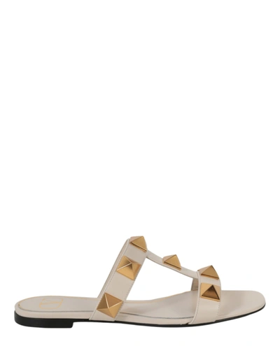 Shop Valentino Flat Roman Stud Slide Sandals In Multi