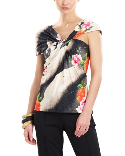 Shop Natori Mayumi Asymmetrical Silk-blend Halter Top In Black