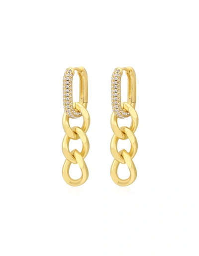 Shop Luv Aj Hanging Pave Chain Link Huggies In Gold