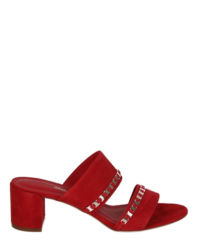 Shop Ferragamo Trabia Vara Chain Block Heel Sandals In Red