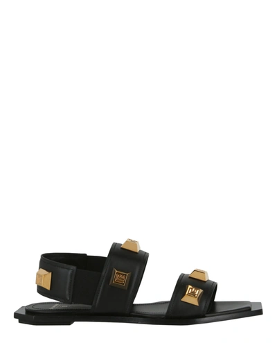 Shop Balmain Ana Studded Flat Sandals In Black