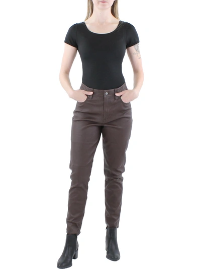 Shop Lauren Ralph Lauren Womens Lambskin Leather High Rise Skinny Pants In Brown
