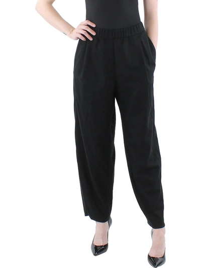 Shop Eileen Fisher Womens Wool Pleat Front Cropped Pants In Black