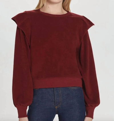 Shop Goldie Ruffle Shoulder Sweatshirt In Pomegranate In Red