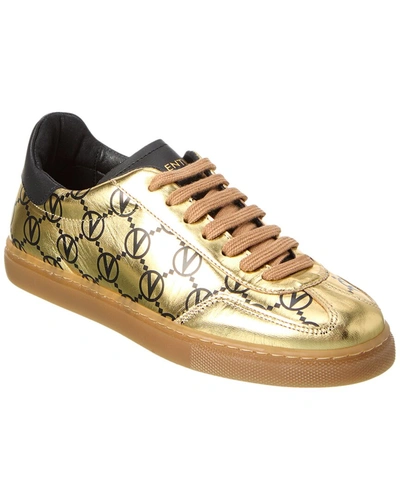 Shop Valentino By Mario Valentino Giuditta Monogram Leather Sneaker In Gold