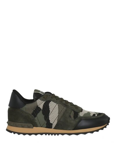 Shop Valentino Camouflage Rockrunner Sneakers In Green