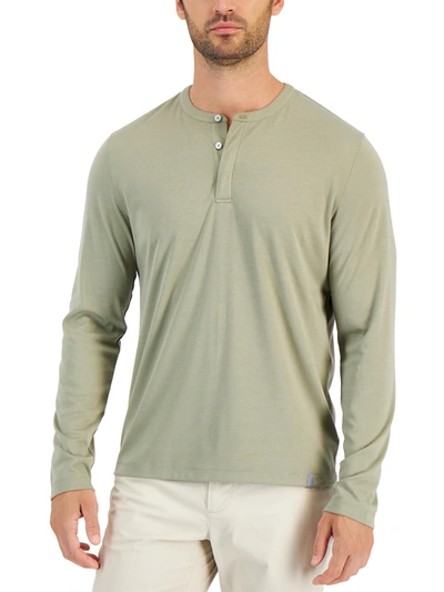 Shop Alfani Alfatech Mens Heathered Long Sleeve Henley Shirt In Multi