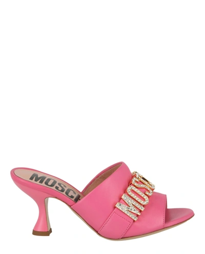Shop Moschino Logo Embellished Heel Sandal In Pink