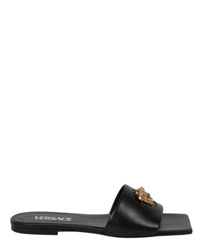 Shop Versace La Medusa Flat Sandals In Black