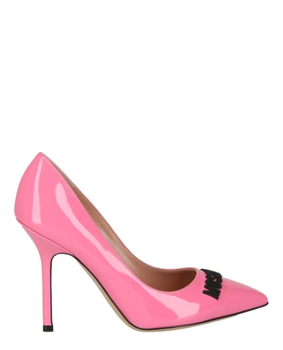 Shop Moschino Patent Leather Logo Pumps In Pink