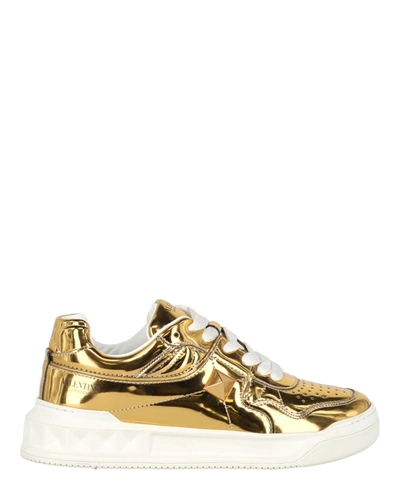Shop Valentino One Stud Low-top Sneakers In Gold