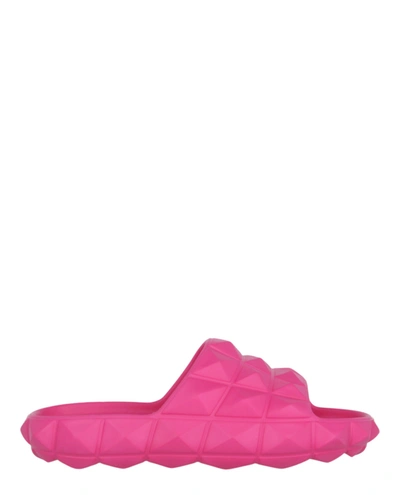 Shop Valentino Rockstud Chunky Slides In Pink