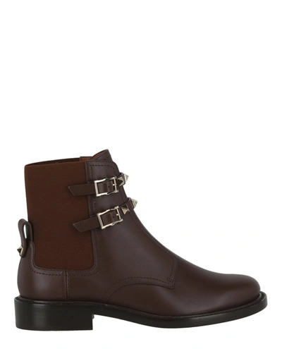 Shop Valentino Rockstud-embellished Ankle Boots In Brown