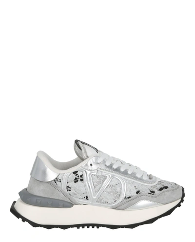 Shop Valentino Lace And Mesh Lacerunner Sneaker In Silver