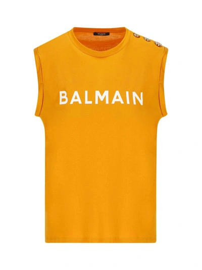 Shop Balmain Top In Orange/blanc