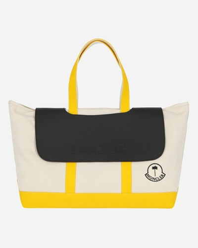 Shop Moncler Genius Palm Angels Canvas Tote Bag Tan / Yellow In Beige