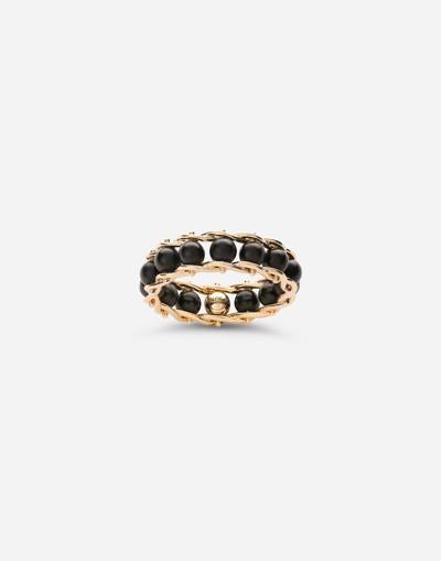 Shop Dolce & Gabbana Tradition Yellow Gold Rosary Band Ring With Black Jades