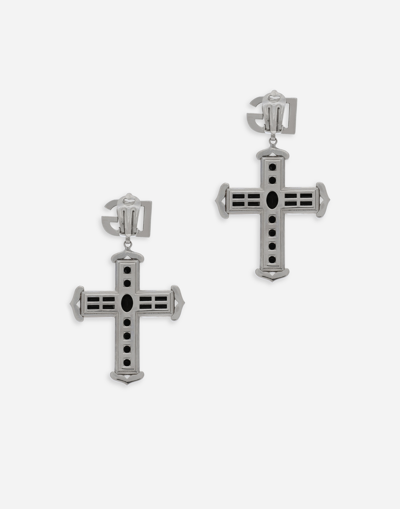 Shop Dolce & Gabbana Cross Earrings With Rhinestone Accents In Black