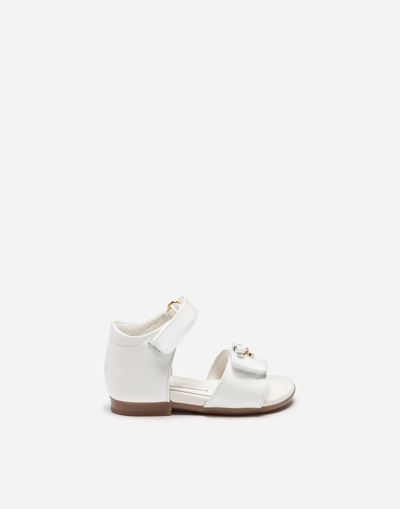 Shop Dolce & Gabbana First Steps Sandals In Patent Leather With Bow In White