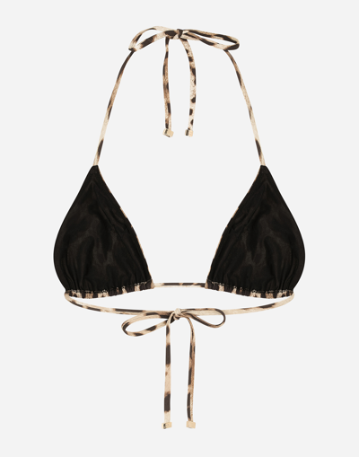 Shop Dolce & Gabbana Triangle Bikini Top With Leopard Print In Animal Print