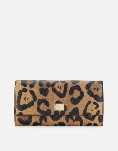 Shop Dolce & Gabbana Leopard-print Crespo Continental Wallet With Branded Plate In Multicolor