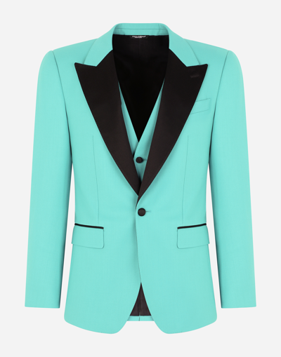 Shop Dolce & Gabbana Three-piece Stretch Wool Sicilia-fit Tuxedo Suit In Green