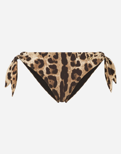 Shop Dolce & Gabbana Leopard-print Tie Bikini Bottoms In Animal Print