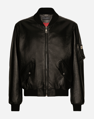 Dolce & Gabbana Black Leather Blouson Full Zip Bomber Jacket