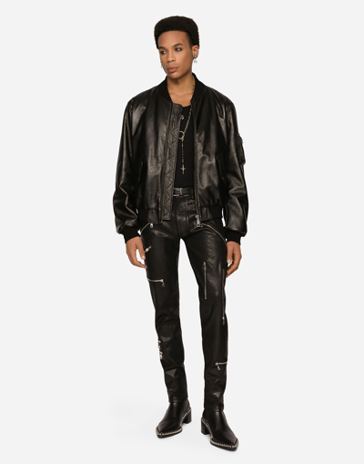 Dolce & Gabbana Black Leather Blouson Full Zip Bomber Jacket