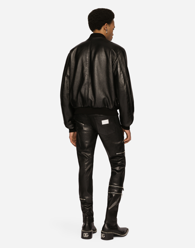 Dolce & Gabbana Black Leather Blouson Full Zip Bomber Jacket