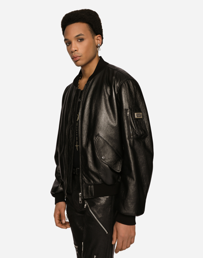 Dolce & Gabbana Black Leather Blouson Full Zip Bomber Jacket