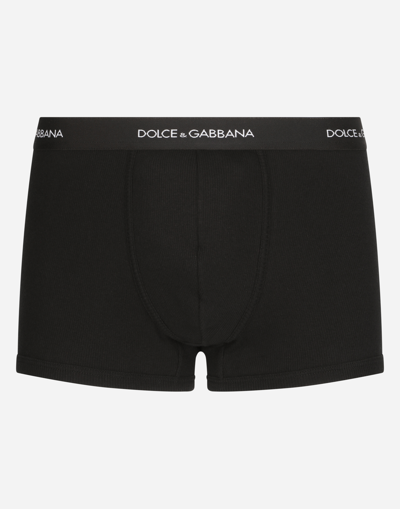 Shop Dolce & Gabbana Ribbed Cotton Boxers In Black