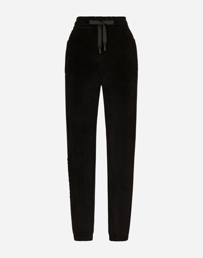 Shop Dolce & Gabbana Chenille Jogging Pants With Dolce&gabbana Embroidery In Black